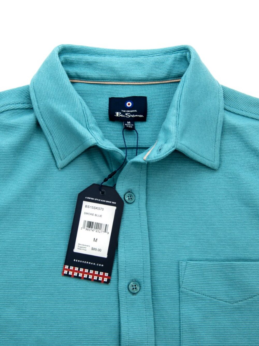 Ben Sherman Button-up Short-sleeve Shirt | Smoke Blue | Men's MEDIUM - Picture 2 of 4